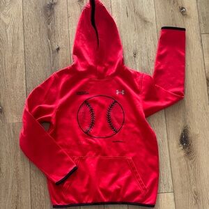 Under Armour Kids Red Hoodie with Baseball Design